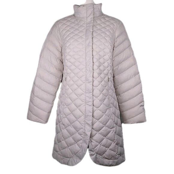Eddie Bauer Women's Down Parka Puffer Coat Light Gray Alpindown Missing Hood L P - Picture 1 of 9